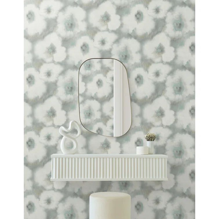 Aqua and Blue Floral Non-Pasted Washable Wallpaper
