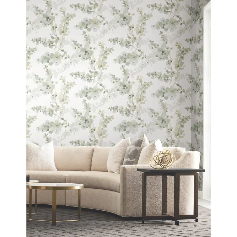 Mineral Green and Grey Floral Non-Pasted Wallpaper Roll