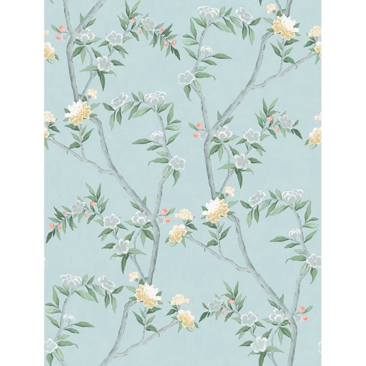 Blue Chinoiserie Floral Vine Non-Pasted Wallpaper Roll