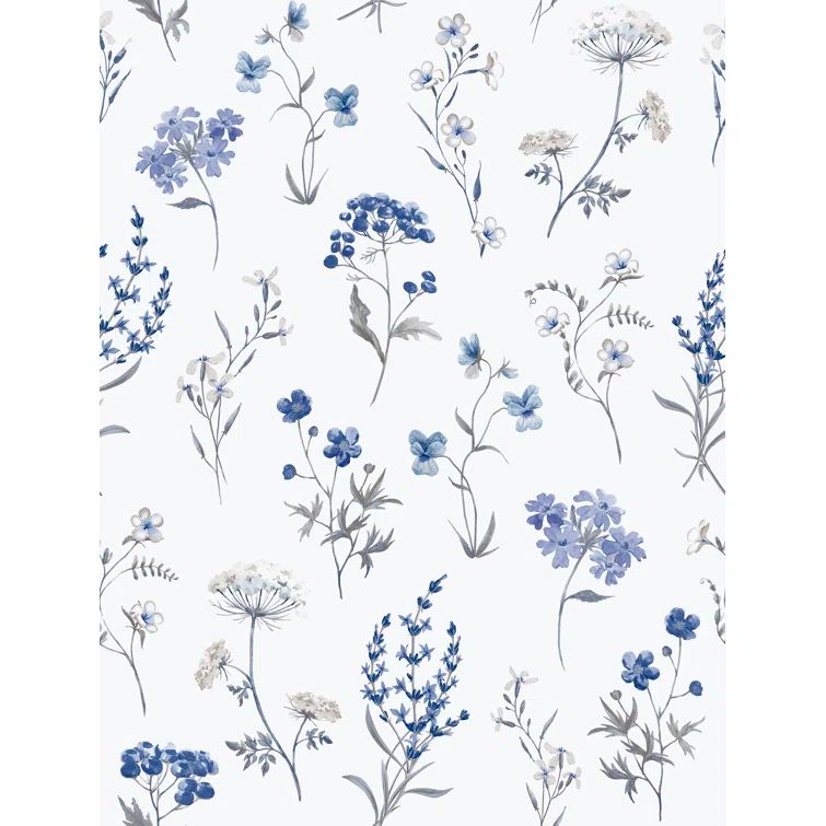 Blue Botanical Floral Non-pasted Wallpaper Roll 33' x 21"