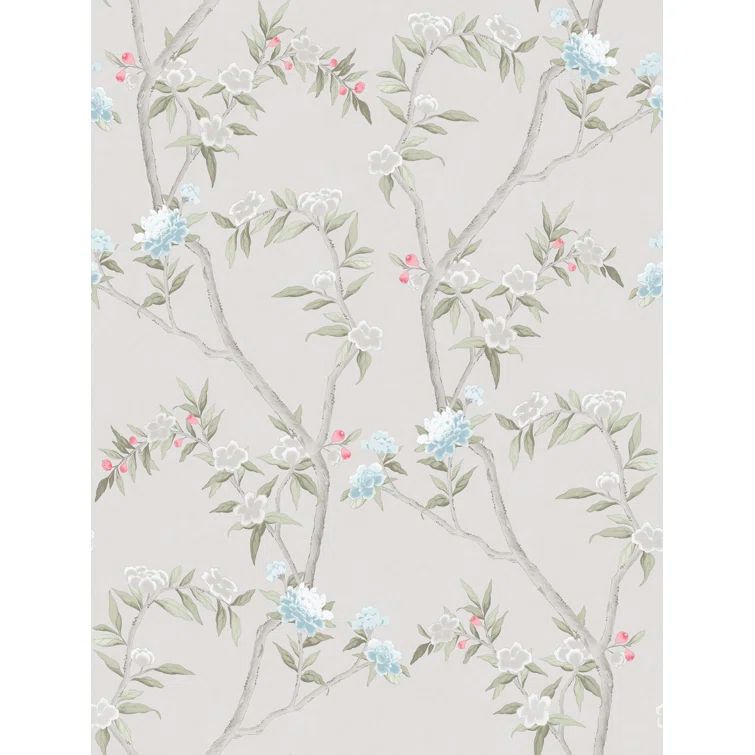 Gray Non-Woven Floral Chinoiserie Wallpaper Roll
