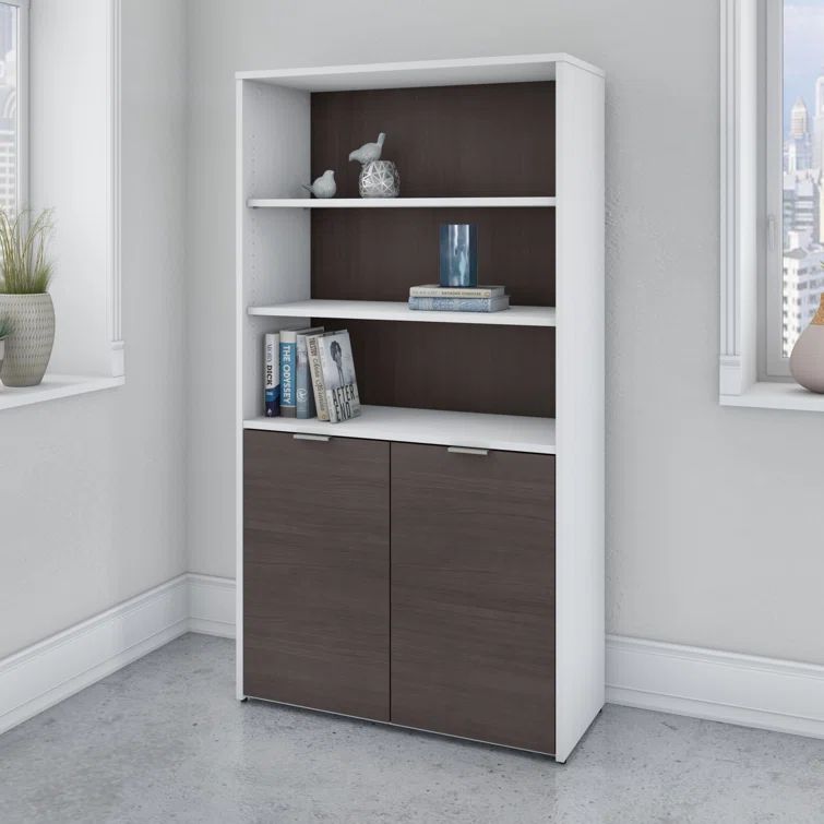 Jamestown 66" Storm Gray and White 5-Shelf Bookcase
