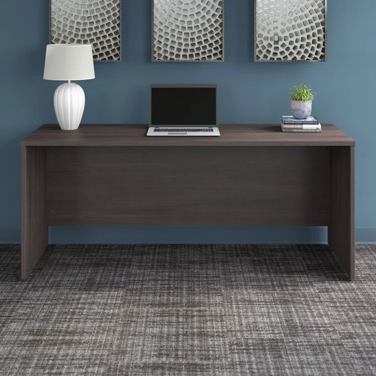 Storm Gray 71" Executive Credenza Desk with Drawer and Filing Cabinet