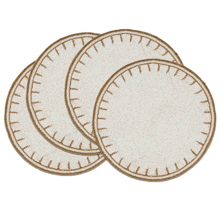 Ivory and Gold Beaded Round Placemats Set of 4