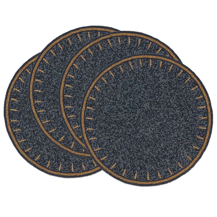 Navy Blue Beaded Round Placemats Set of 4
