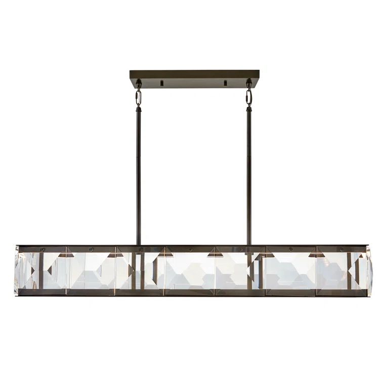 Elegant Black Oxide and Crystal LED Linear Chandelier