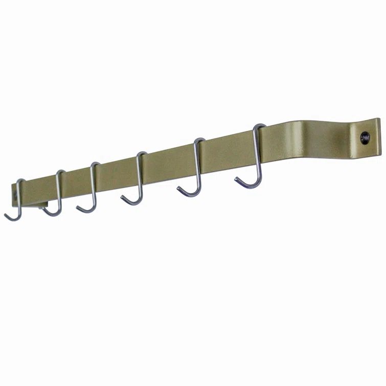 Handcrafted Brass Finish Wall Mounted Pot Rack with 6 Hooks
