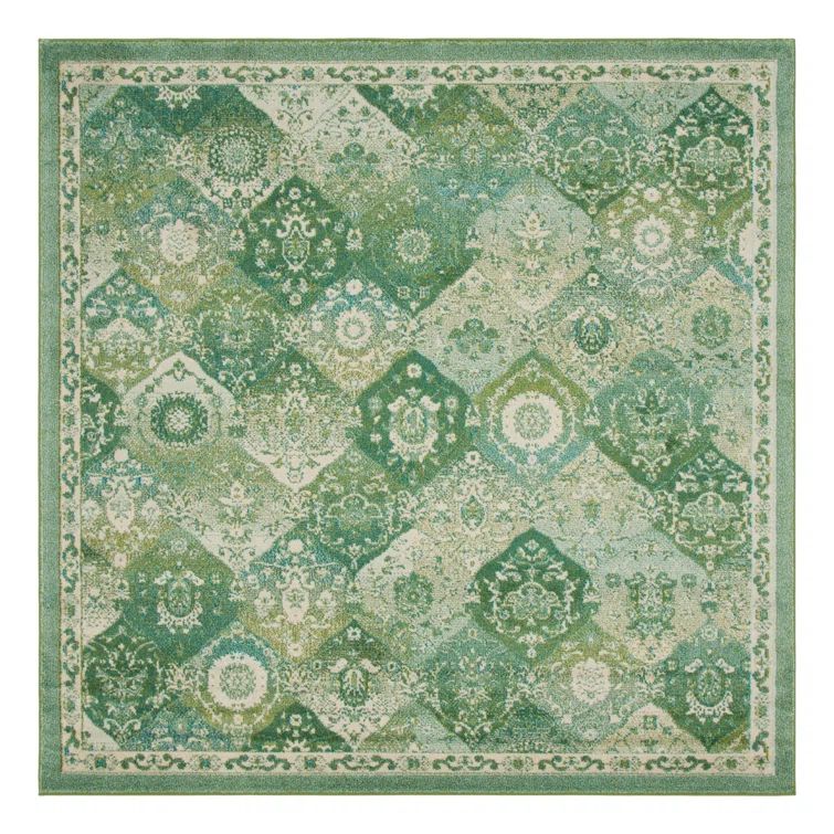 Green Abstract Pattern Square Indoor Rug