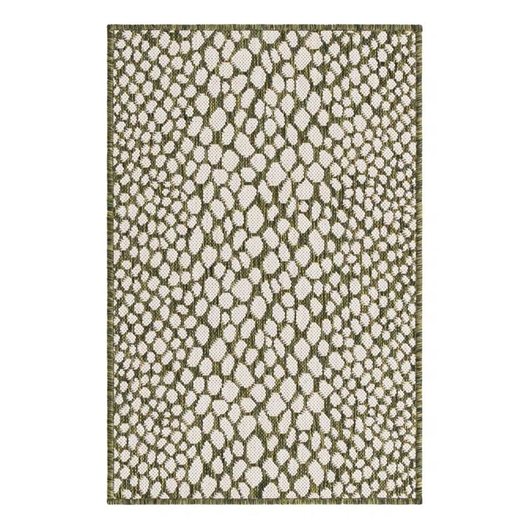 Modern Green Ivory Geometric Outdoor Rectangular Rug, 2'2" x 3'1"
