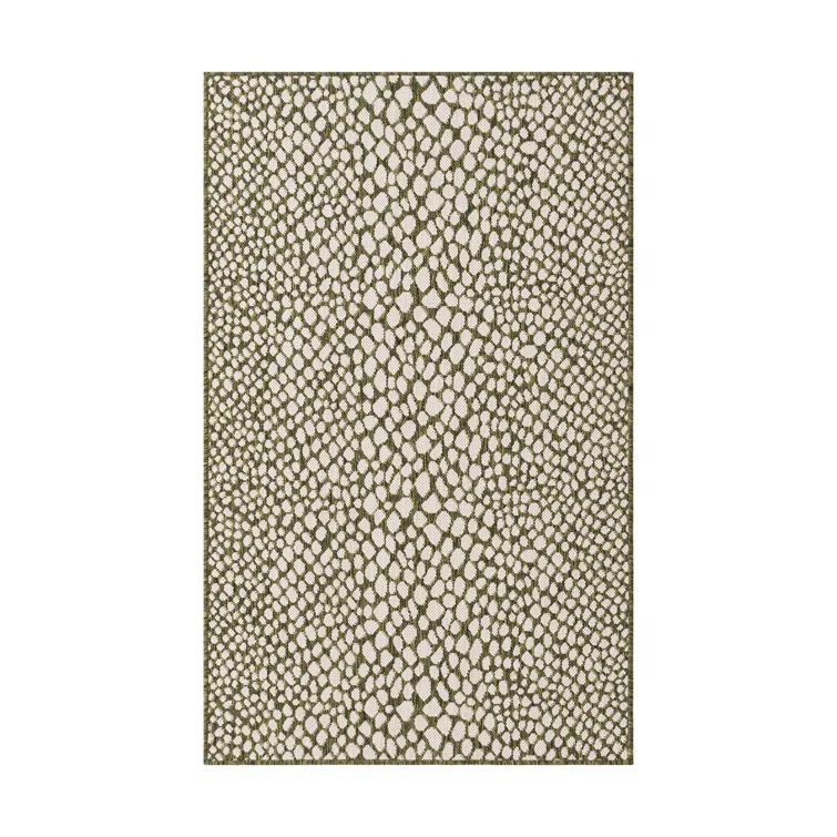 Green and Ivory Rectangular Outdoor Synthetic Area Rug