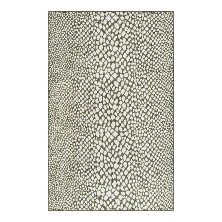 Green and Ivory Rectangular Outdoor Synthetic Area Rug