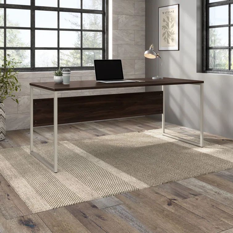 Black Walnut and Silver Modern Home Office Desk