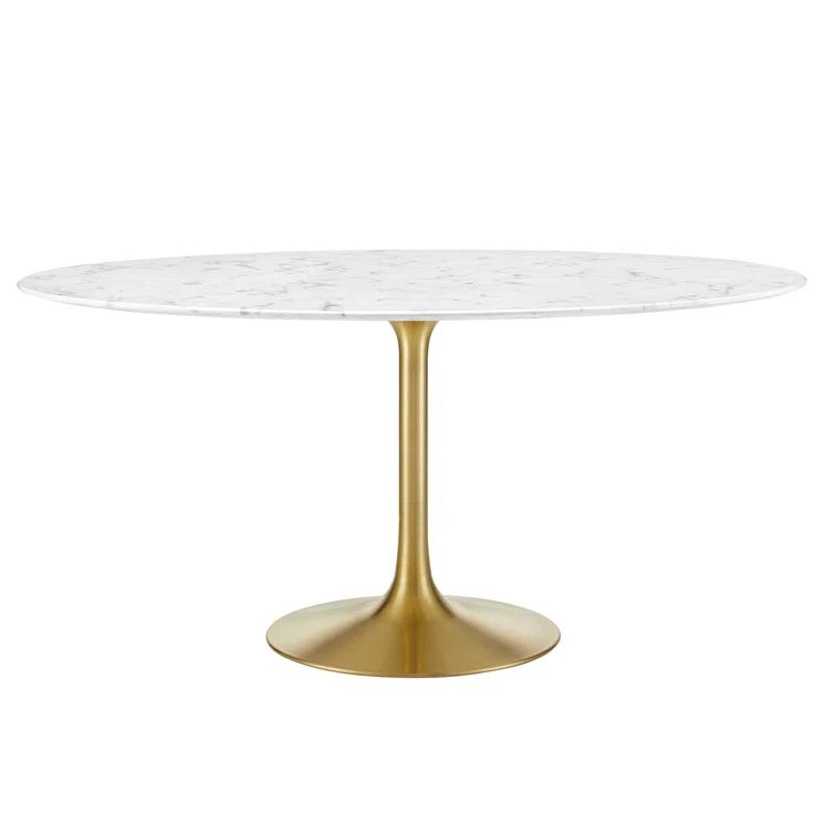 Gold and White Round Marble Dining Table for Six