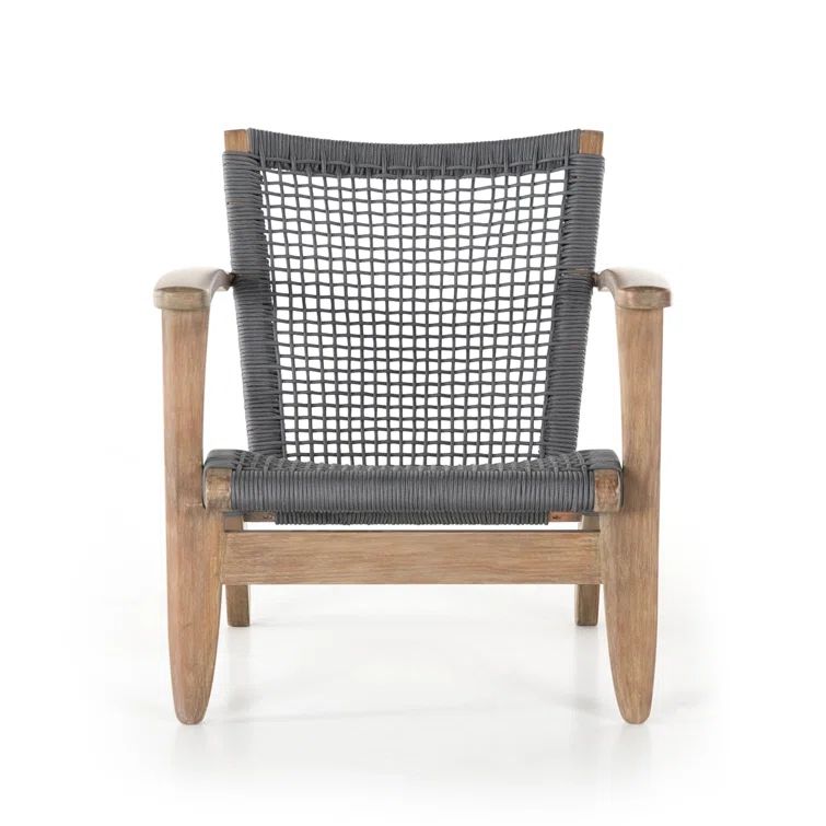 Gray and Natural Eucalyptus Outdoor Lounge Chair with Woven Seat