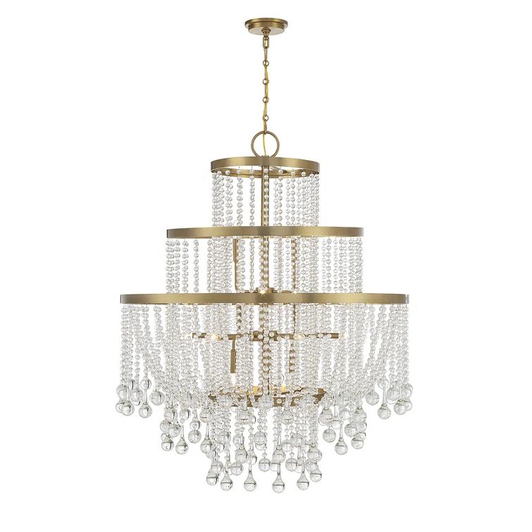 Luna Warm Brass 15-Light Tiered Crystal Chandelier