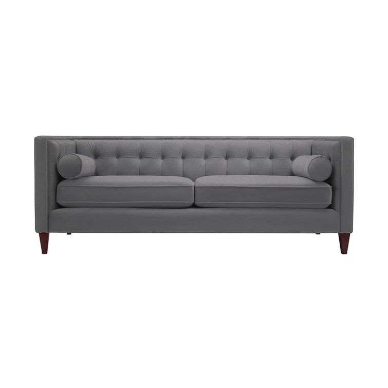 Jack 84'' Steeple Gray Tufted Tuxedo Sofa with Wood Legs