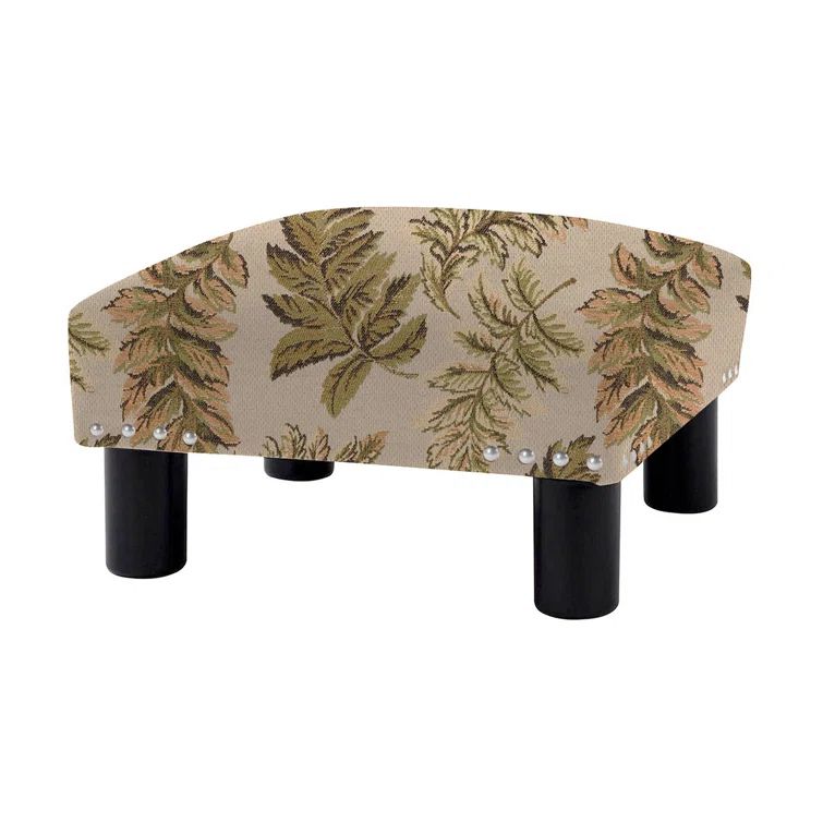 Tan Floral Jacquard Upholstered Square Ottoman with Black Legs