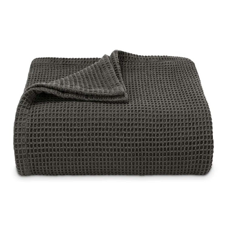 King Charcoal Cotton Waffleweave Knitted Blanket