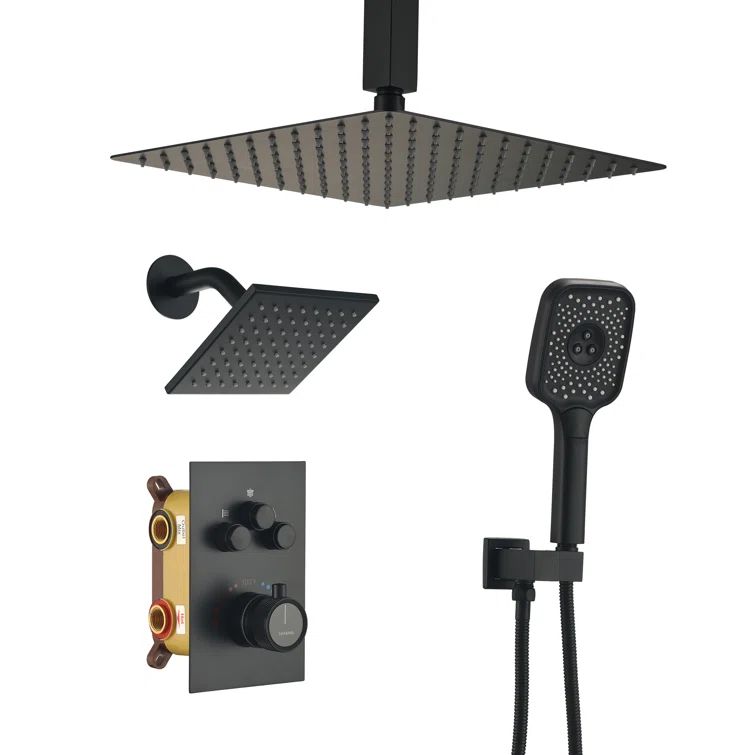 Matte Black Stainless Steel Multi-Head Wall Mounted Shower System