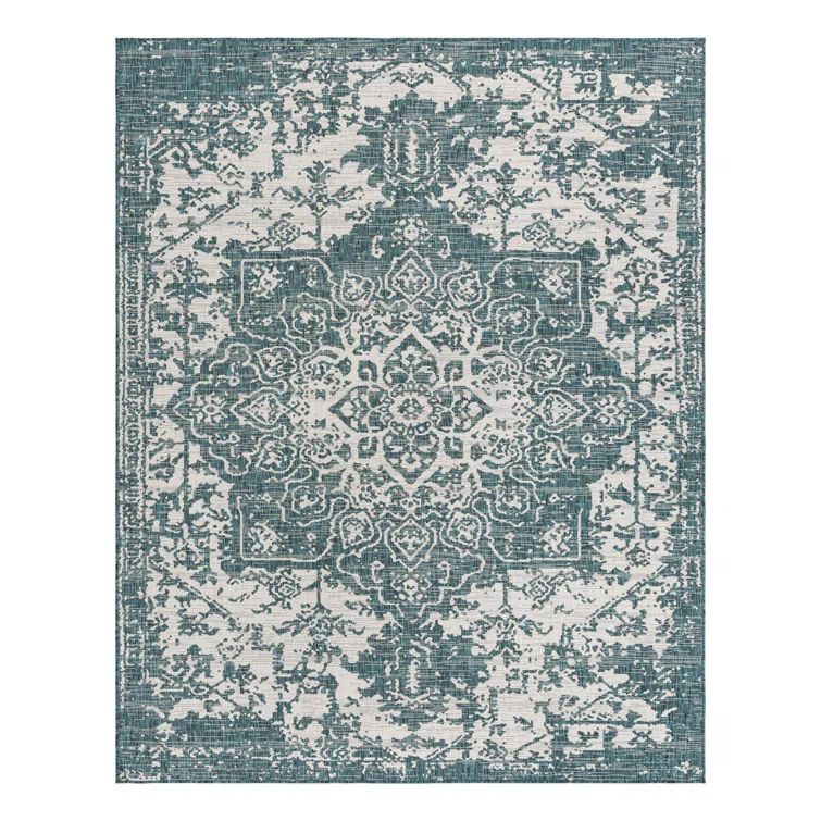 Teal Medallion 8' x 10' Rectangular Outdoor Rug