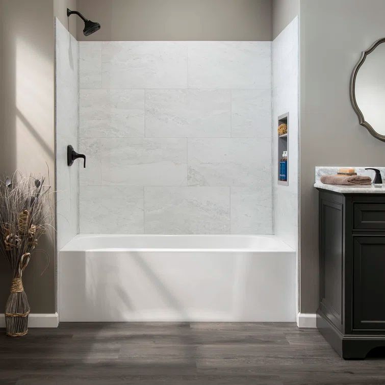 Polar Frost 25.6 in x 14.8 in Vinyl Tile Shower Kit