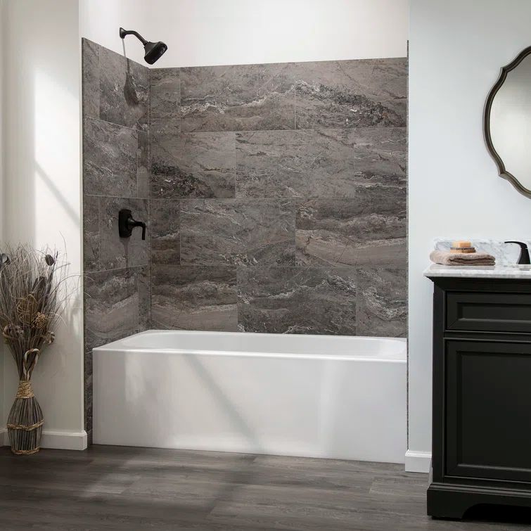 Spanish Marble Vinyl Wall Tile Shower Kit with Matching Trims