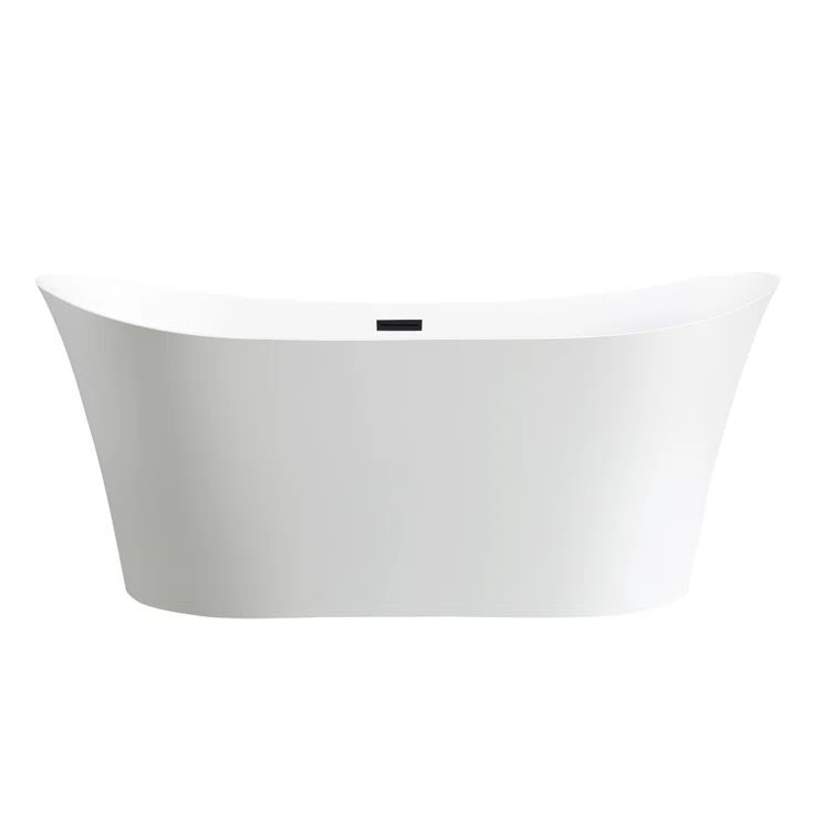 67" White Acrylic Freestanding Soaking Bathtub with Matte Black Trim