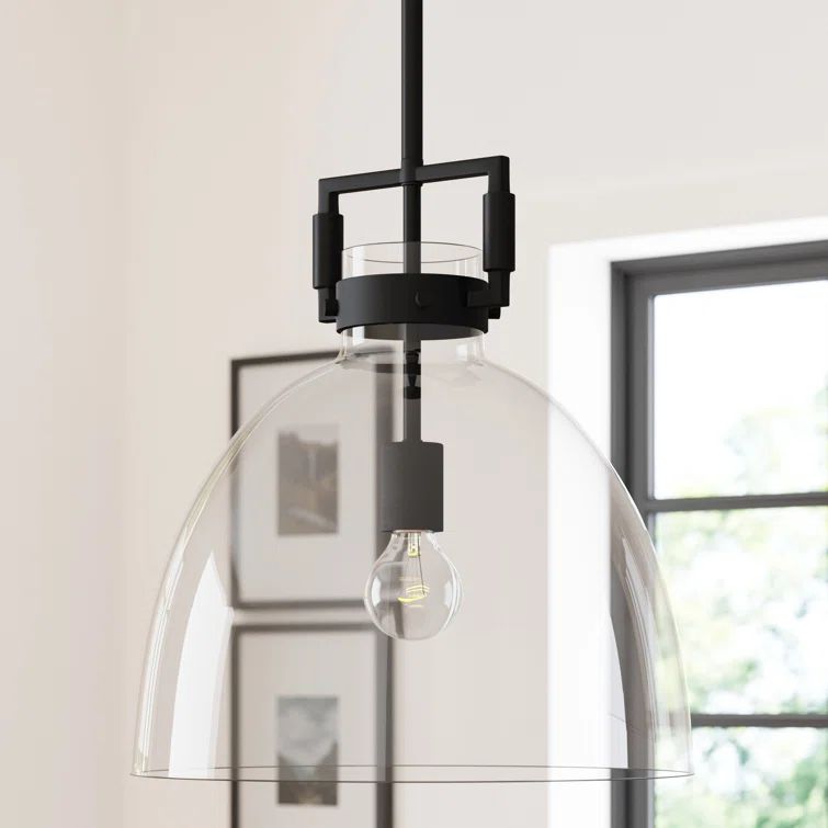 Black Glass Dome Pendant Light with Adjustable Cord