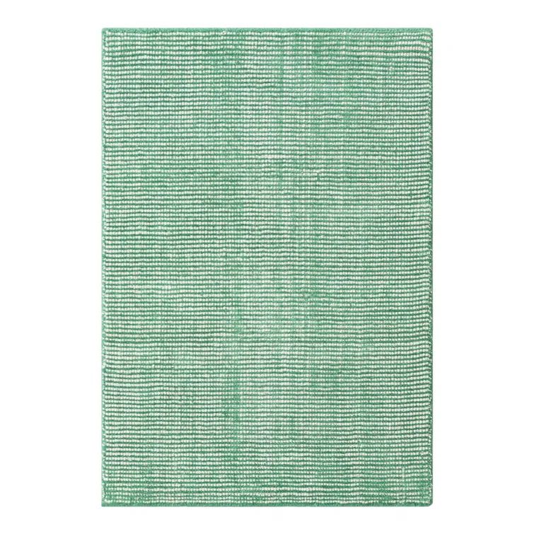 Hand-Knotted Green and Ivory Wool Rectangular Rug