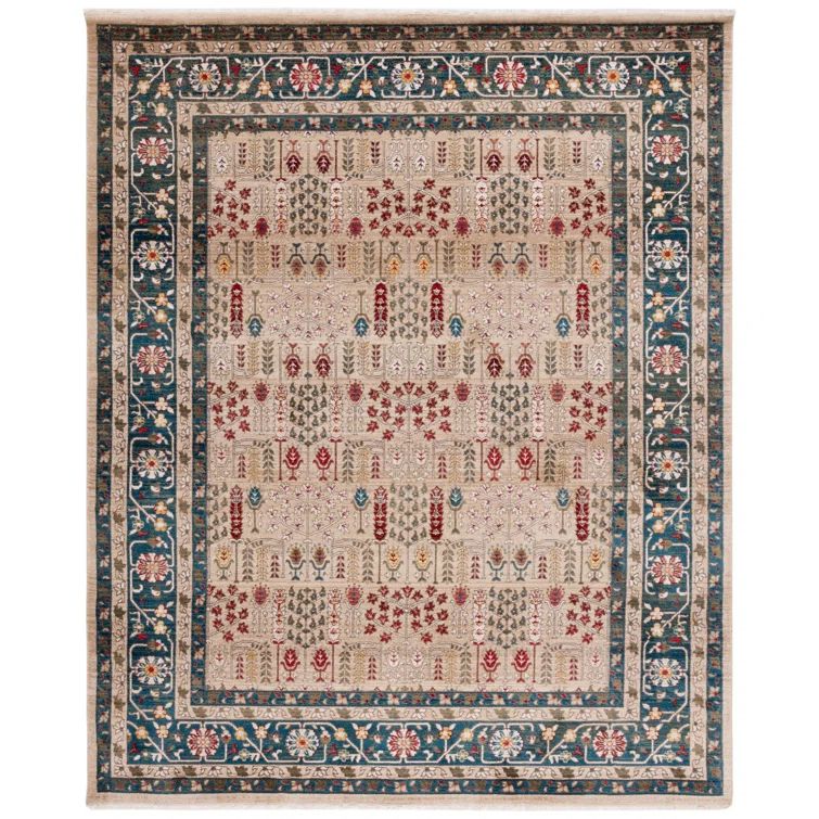 Serene Pastoral Beige & Navy 8' x 10' Synthetic Area Rug