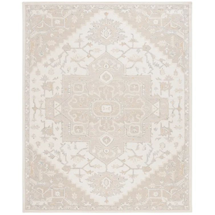 Elegant Cream Medallion 8' x 10' Hand-Knotted Wool Area Rug