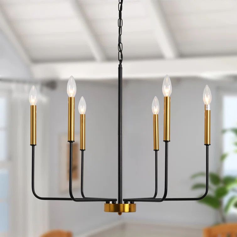 Black and Gold 6-Light Candle Style Metal Chandelier