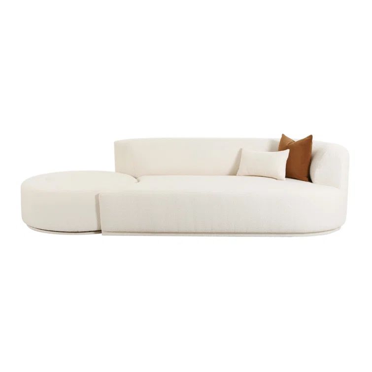 Cream Boucle Velvet 2-Piece Modular Sofa with Ottoman