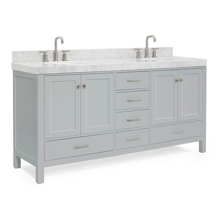 Gray Wood Double Freestanding Bathroom Vanity with Carrara Marble Top