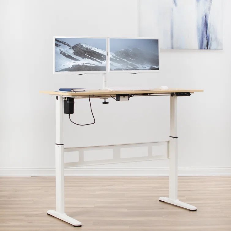 Light Wood and White Adjustable Height Electric Standing Desk