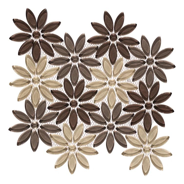 Fresh Dark and Light Brown Floral Mosaic Wall Tile