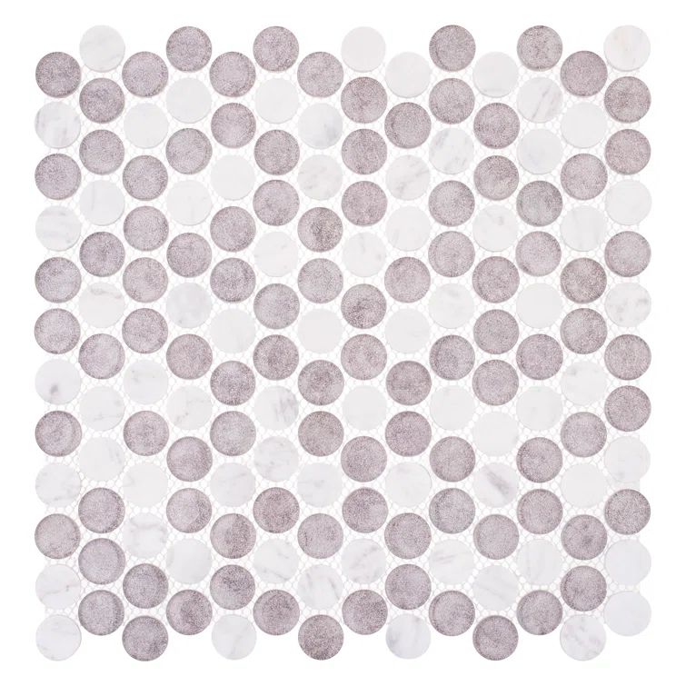 Space 3/4" Penny Round Glass & Natural Stone Mosaic Kitchen Backsplash, Bathroom, Shower, Wall and Floor Tile