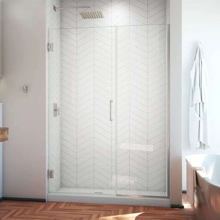 Unidoor Plus 46" Frameless Clear Glass Shower Door with Black Hardware