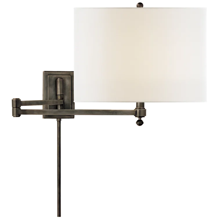 Hudson Bronze Adjustable Swing Arm Wall Lamp with Natural Paper Shade