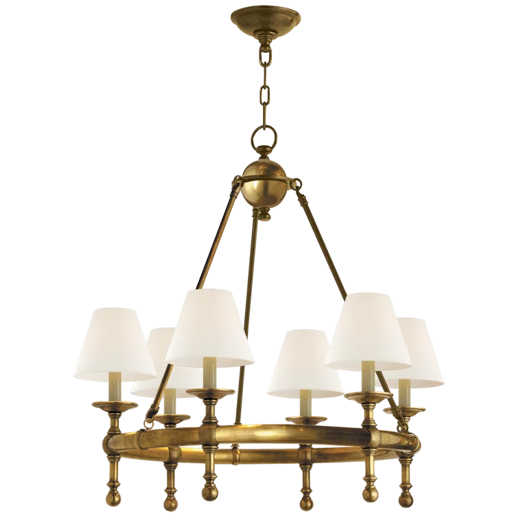 Hand-Rubbed Antique Brass 6-Light Mini Chandelier with Fabric Shades