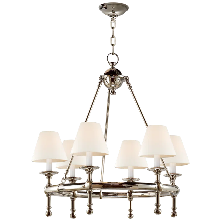 Polished Nickel 6-Light Chandelier with Fabric Shades