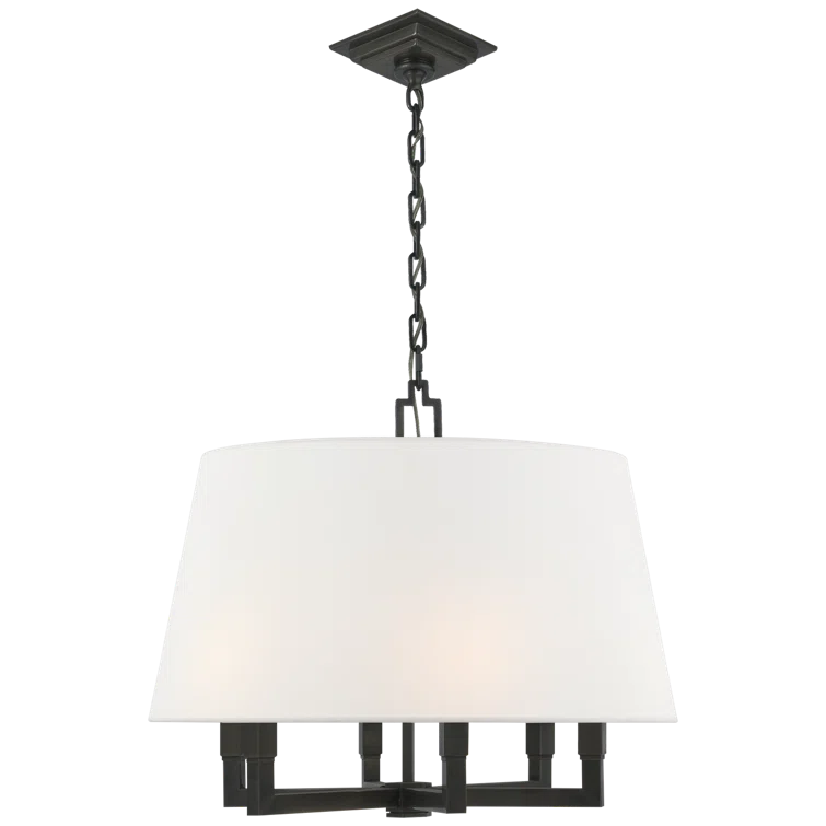 Bronze 6-Light Indoor Chandelier with Fabric Drum Shade