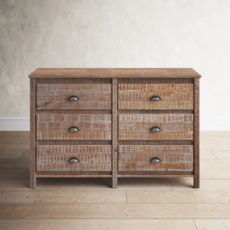 Farmhouse Double Dresser with 6 Felt-Lined Drawers in Brown