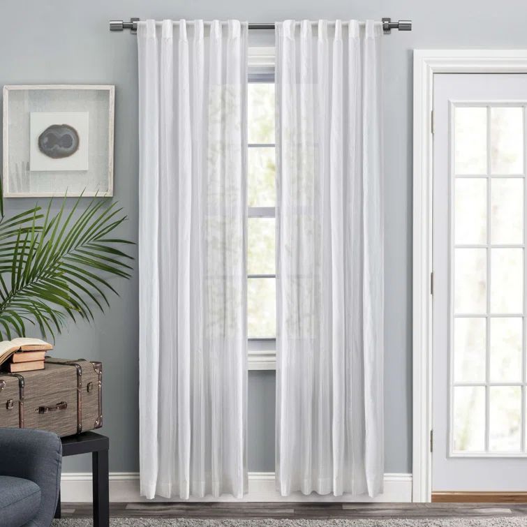 White Sheer Cotton Pleated Window Panel Curtains