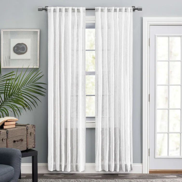 White Linen-Like Pleated Curtain Panels, 48" x 108"