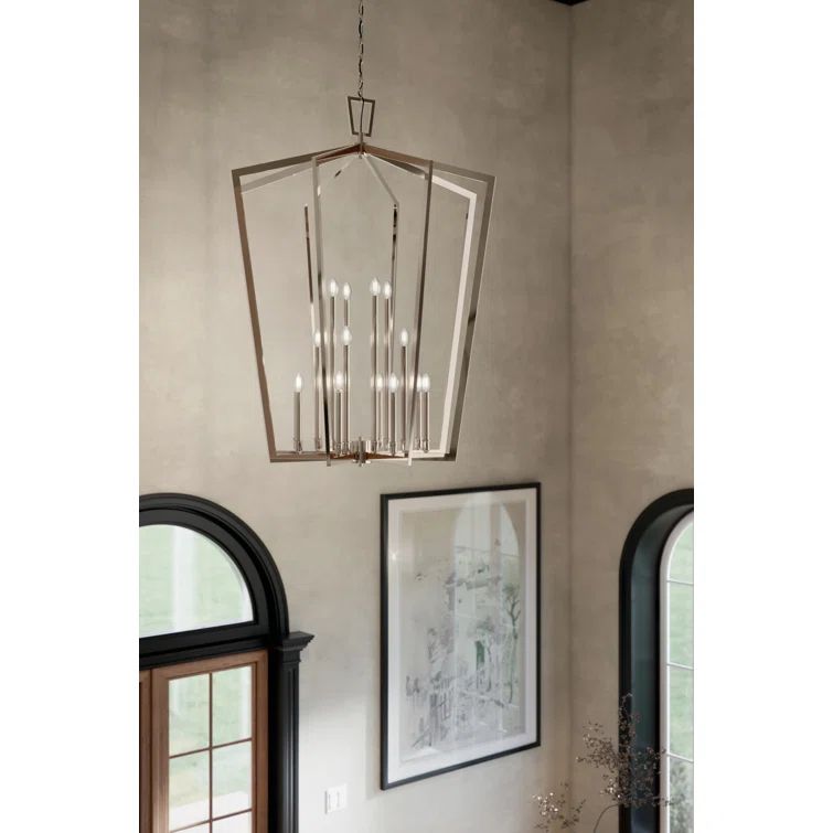 Polished Nickel 16-Light Open Cage Pendant Chandelier