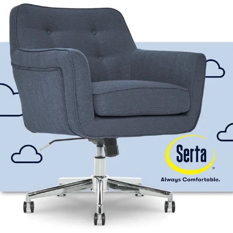 Ashland Home Executive Mid-Back Chair with Memory Foam, Chrome and Blue