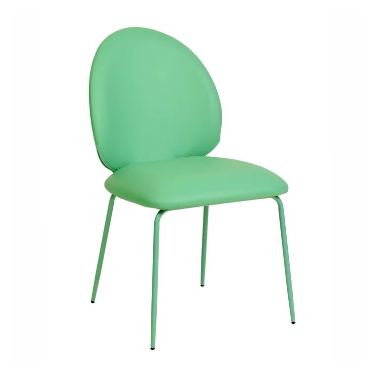 Green Faux Leather Upholstered Side Chair with Iron Legs