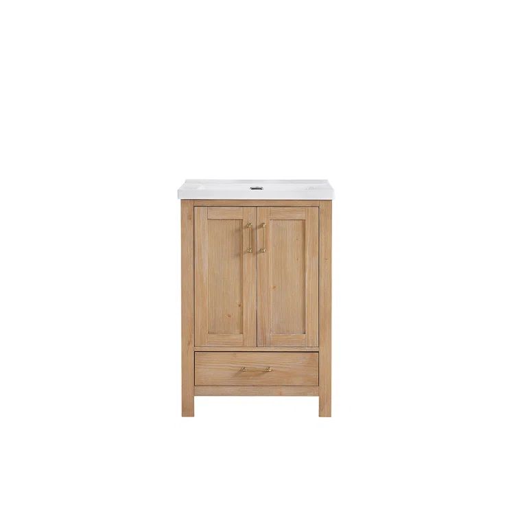 Gela 24" Fir Wood Brown Single Sink Vanity with Ceramic Top