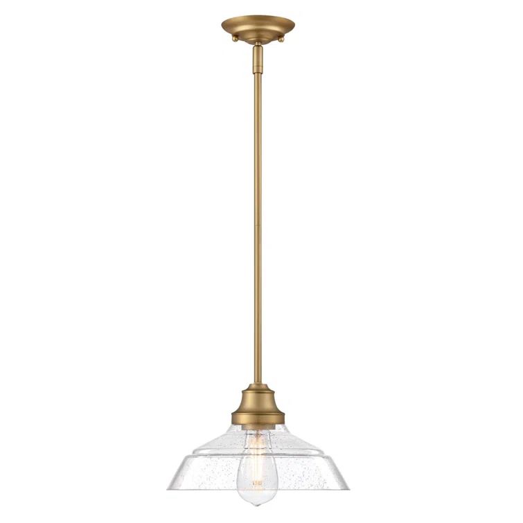 Brushed Brass Vintage Pendant Light with Clear Seeded Glass Shade